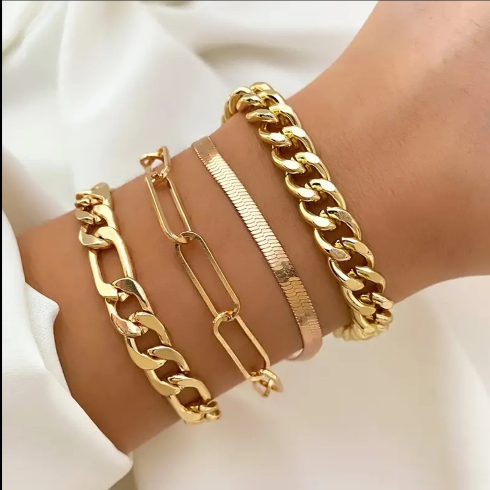 Gorgeous Gold Chain Layered Bracelet Set - 4 total